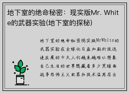 地下室的绝命秘密：现实版Mr. White的武器实验(地下室的探秘)